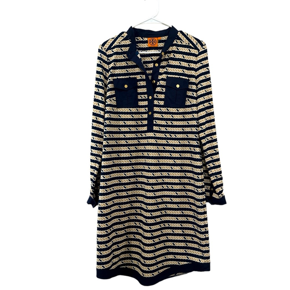 Tory Burch Suzette shirt dress nautical navy in size large